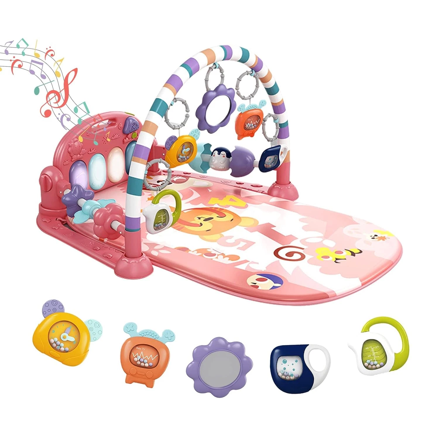 Baby Play Mat Gym, Funny Play Piano Tummy Time Activity Mat with 5 Infant Sensor