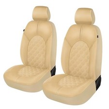 Luxury PU Leather Car Seat Covers Anti-Stain Waterproof Front Set Beige