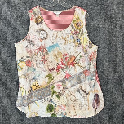 CJ Banks Womens Art To Wear Sleeveless Blouse Plus Size 2X Multi Color Scenic