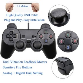 USB Wired Game Controller for Windows Universal Size, Black-Wired