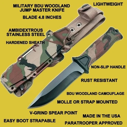 MILITARY  OCP SCORPION CAMOUFLAGE WOODLAND KNIFE FIXED BLADE 4.8 INCHES