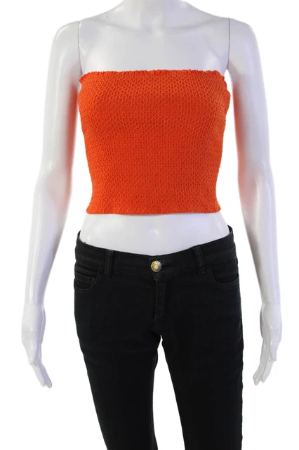 Alice + Olivia Women's Strapless Sqaure Neck Tube Top Blouse Orange Size S