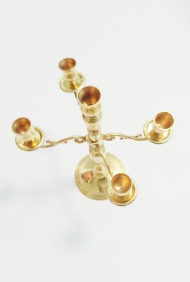 Rare Handcraft Thailand 5 calyxs brassware candle holder buddhism