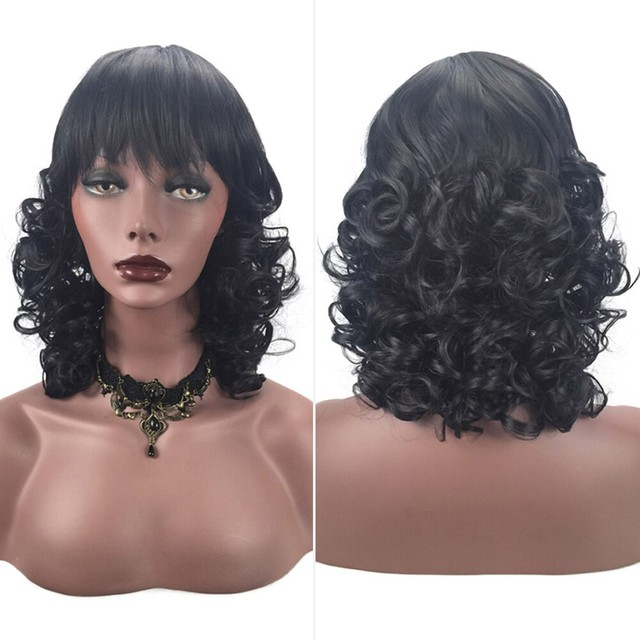 Women Fashion Vogue Short Wigs Black Full Wig Curly Hair Pexie Wig