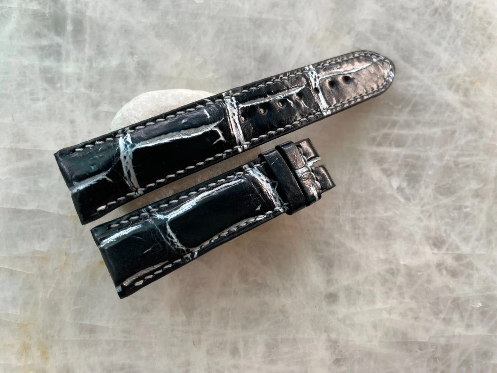 21mm/18mm Black Alligator Crocodile Print Leather Watch Strap Band