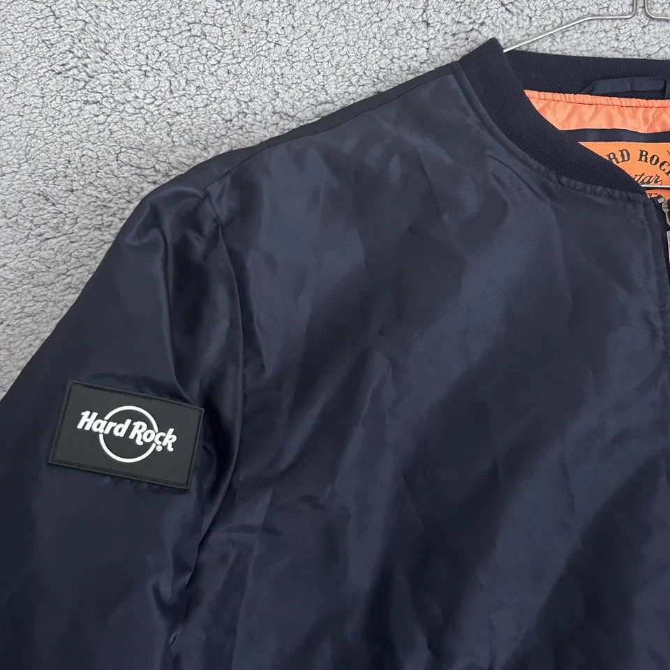 Chaqueta de bombardero Hard Rock Guitar Co. acolchada con cremallera completa azul marino talla XL Foto 4 de 4