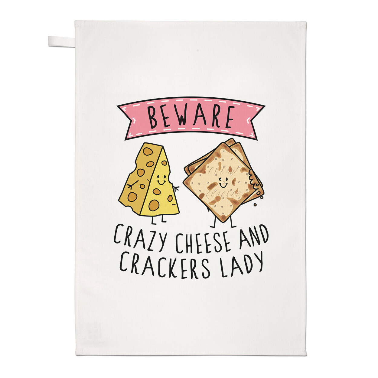 Beware Crazy Cheese And Crackers Lady Tea Towel Dish Cloth Funny Food Lover