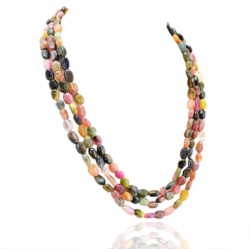 FINEST QUALITY 377.45 CTS NATURAL 3 LINE WATERMELON TOURMALINE BEADS NECKLACE - Image 2 of 2