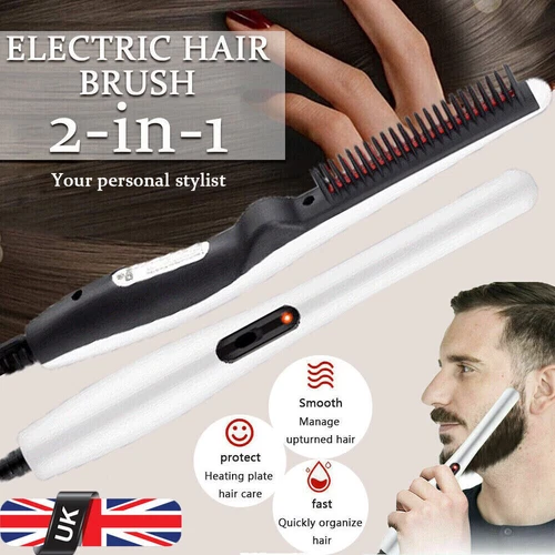 Beard Straightener Comb Quick Heated Brush Styler For Mens UK Pro Hair Electric - Picture 2 of 10