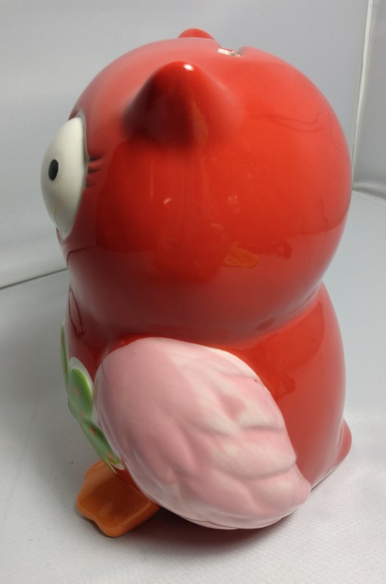 Cute Vintage Hand Painted Ceramic Owl w/ Flowers Coin Bank  display picture 1