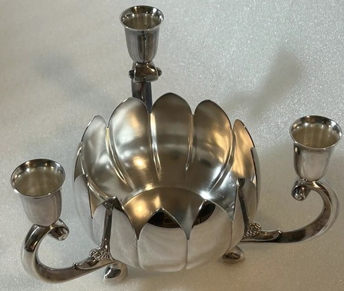 Reed And Barton Silver Plate 333 Lotus Candelabra Candle Holder 3 Arm 1960s 5x8” - Picture 6 of 18