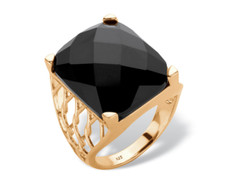 CHECKERBOARD CUT BLACK ONYX 14K YELLOW GP STERLING SILVER RING SIZE 6 7 8 9 10