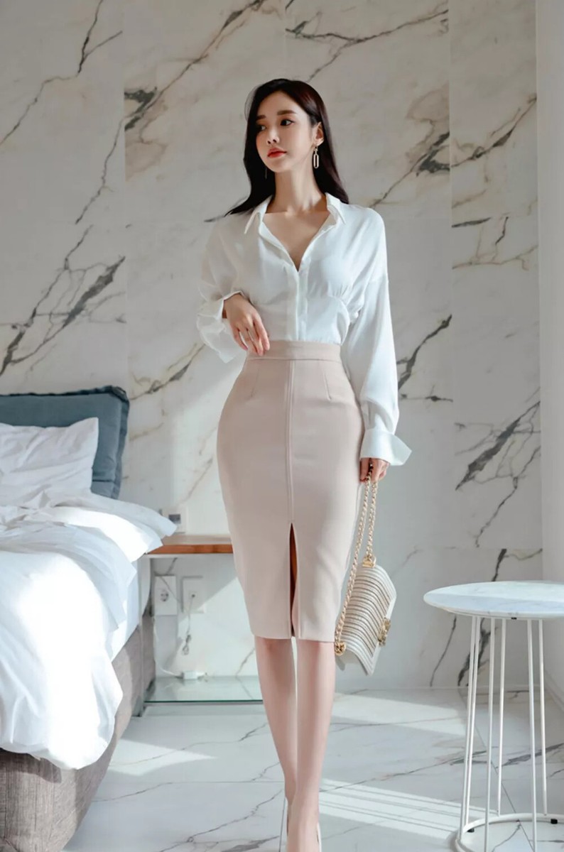 Tailleur completo donna camicia maglia gonna lunga portafoglio