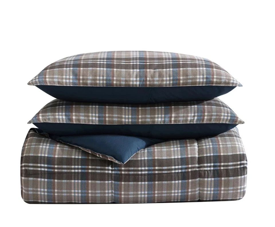 Juegos de funda nórdica y funda nórdica texturizada de gamuza Eddie Bauer (resistente a cuadros-marrón beige) Foto 3 de 4