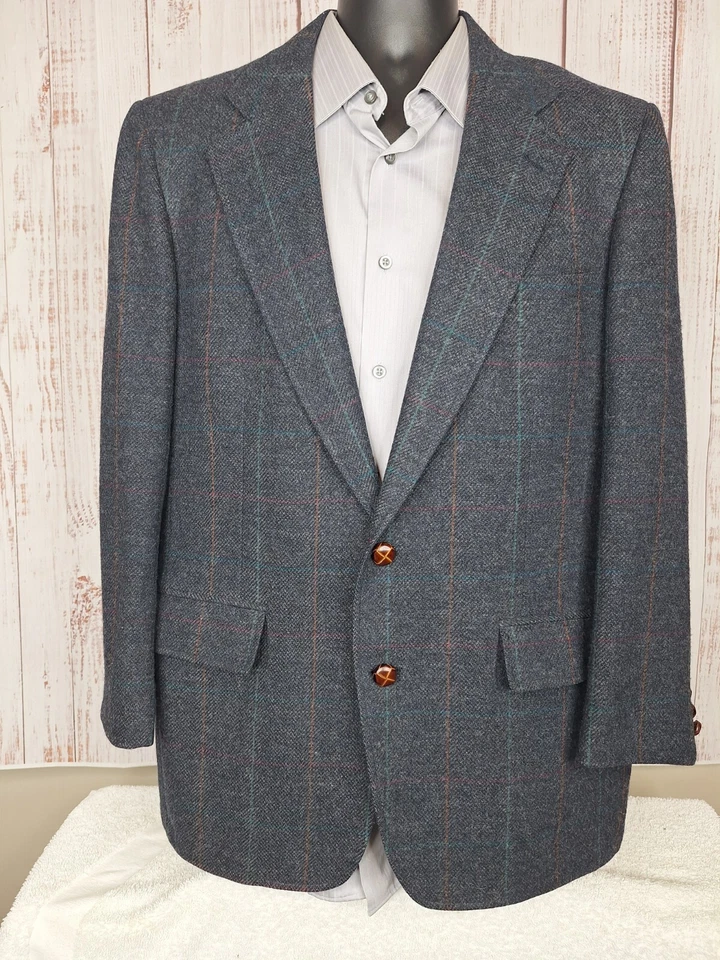 Chaqueta Blazer Cricketeer Para Hombre 44S Multicolor Gris A Cuadros Suave Tweed Lana Foto 2 de 4