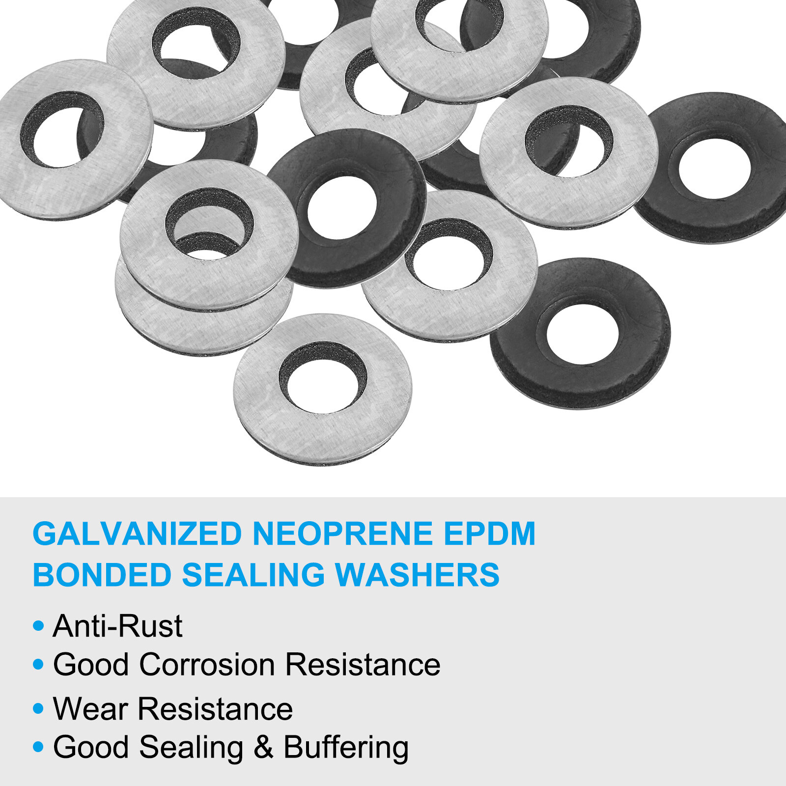 100Pcs M8x19mm Galvanized EPDM Bonded Sealing Neoprene Rubber Washers