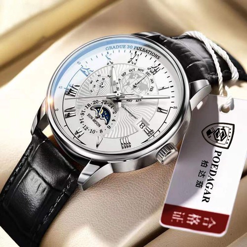 Men Watch Leather Waterproof Luminous Watch Luxury Men Quartz Wristwatches + BOX - Picture 11 of 26