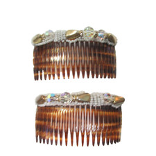 Signed Designer and Paris Pair of Beaded Fancy Hair Combs Vintage