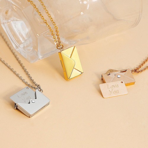 Personslized Envelope Locket Necklace Love Letter Pendant Jewelry Christmas Gift - Picture 7 of 15