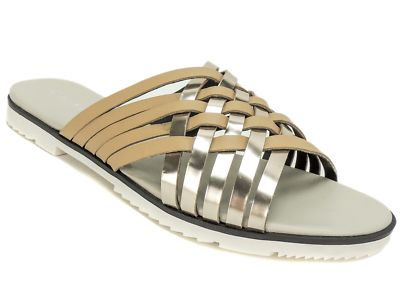 Calvin Klein Women's Marimba Flat Sandals Soft Platinum Sandstorm Size M 