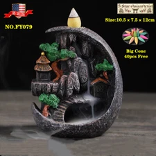 Backflow Incense Cone Burner Holder Lotus Waterfall With Free Cones Gift