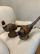 vtg pair of handpainted pheasant figurine 21x13"