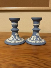 Wedgewood Candlestick Holders Blue And White England 75 Great Condition