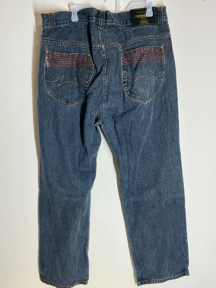 Jeans masculino Phat Farm Classics 44x34 azul relaxado perna reta hip hop jeans - Imagem 4 de 4