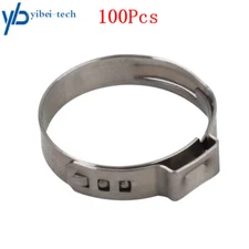 100 Pieces Stainless Steel 1" Ear Clamp Cinch Rings Crimp Pinch Fitting