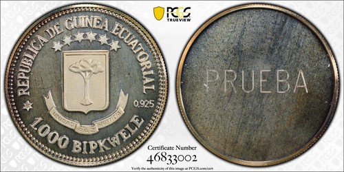 EQUATORIAL GUINEA , SILVER UNIFACE 1000 BIPKWELE 1980 PCGS SP 68 (24) , RARE - 第 1/5 張圖片