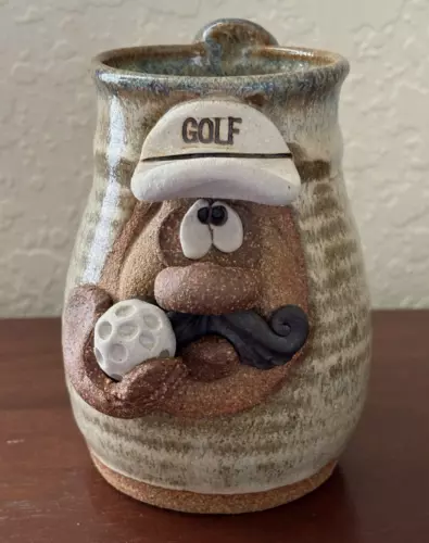 Vintage Signed Eakin Stoneware Golf Mug 3D Figural Face
