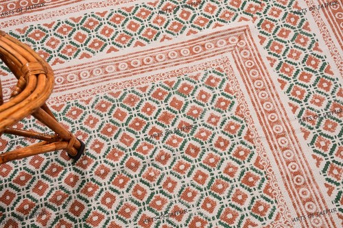 Block Printed Cotton Dhurrie Rug, Use for Bedroom, Living Room, Dining Room Area - Foto 10 di 10