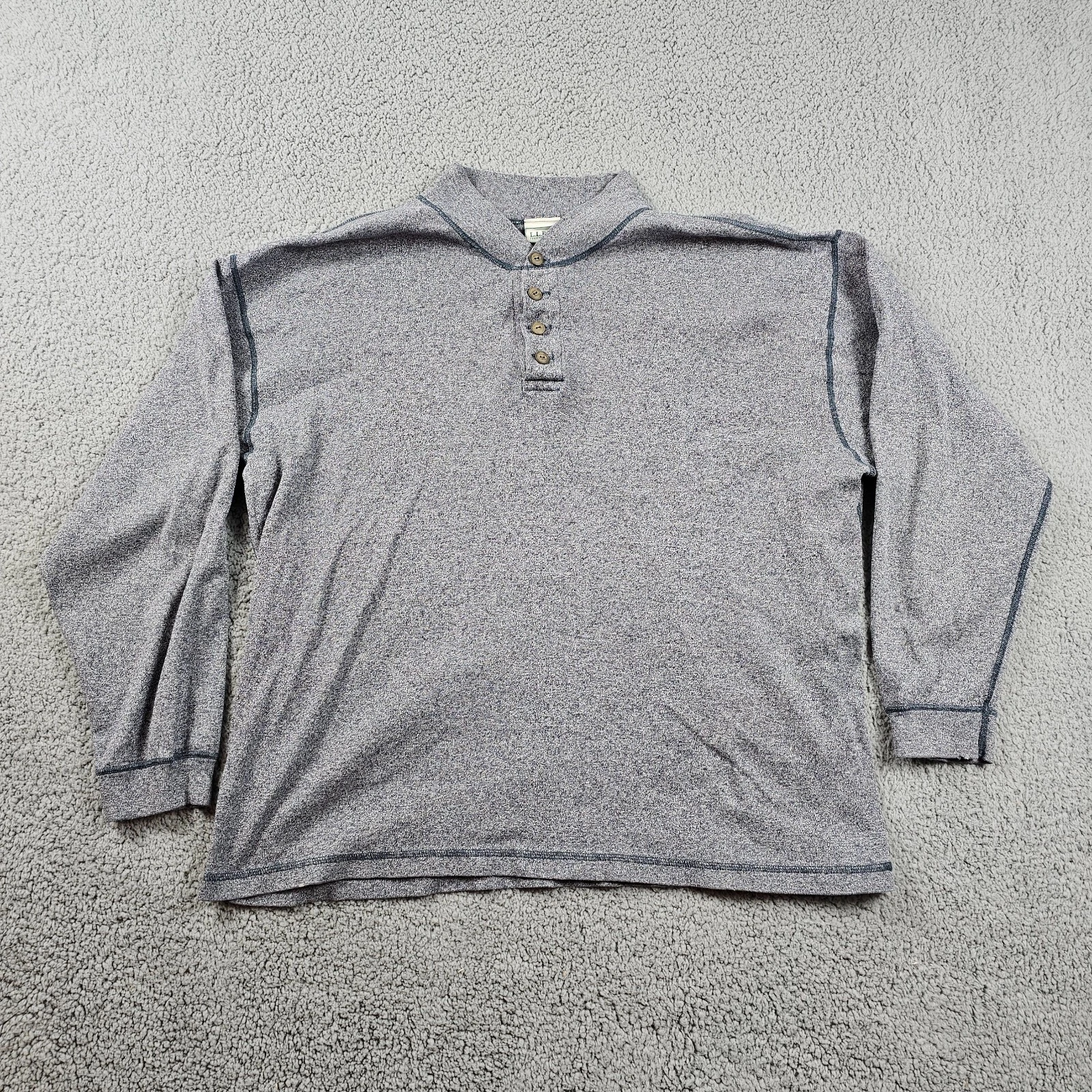 Vintage LL Bean Shirt Mens Large Gray Henley Hike Camp USA Made OAW66 VTG