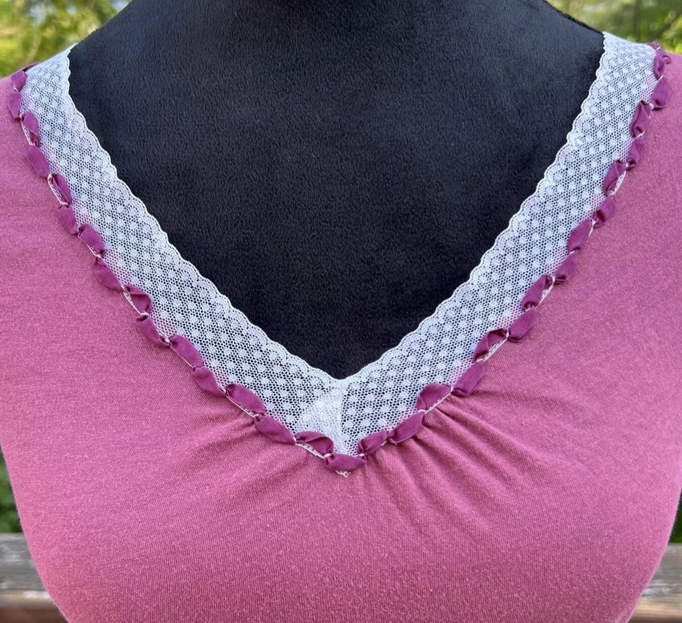 Camiseta Top Vintage Rosa Algodón Talla M Blanco Lunares Malla Borde Cuello en V Tejido Y2K Foto 2 de 4