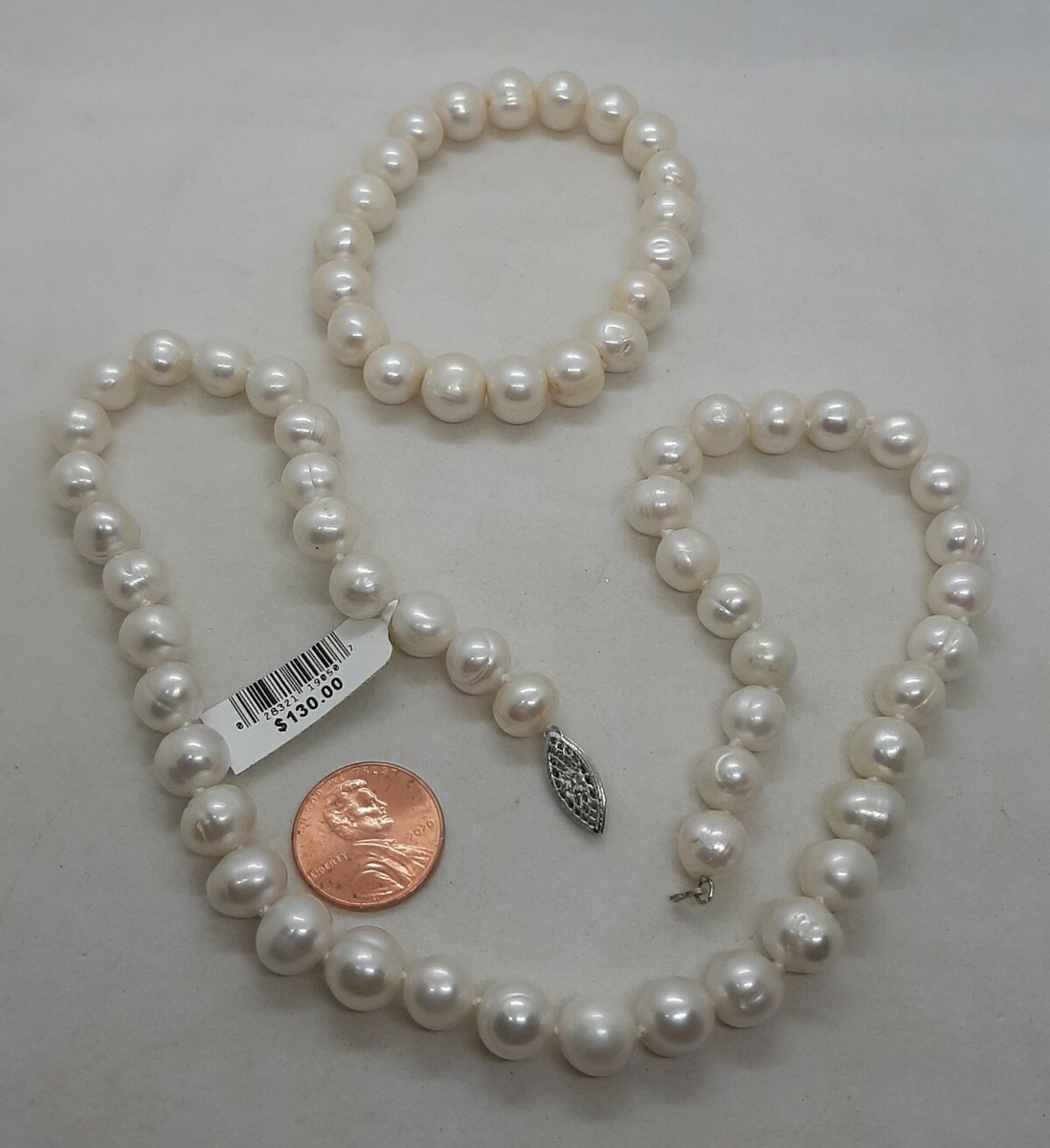 SET Genuine 8-9mm Cultured Freshwater White Pearl Necklace And