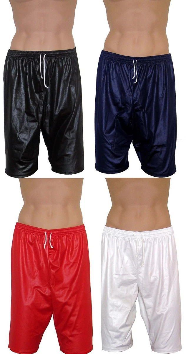 MENS WET LOOK SHINY SPORTS KNEE SHORTS GYM FOOTBALL S M L XL 2XL 3XL 4XL 5XL 6XL