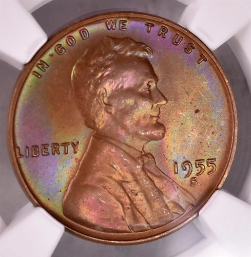 1955-S Lincoln Wheat Penny Cent - NGC MS64 BN Stunning Toning! Must see!