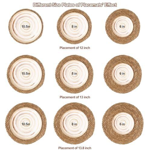 Round Woven Placemats Set of 10, 12" Boho Rattan Placemats 12 inch Set of 10 - Picture 4 of 7