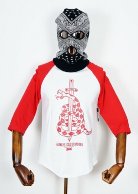 Dgk Skateboards T-Shirt Tee 3/4 Raglan Venom Red White in S Dirty Ghetto Kids