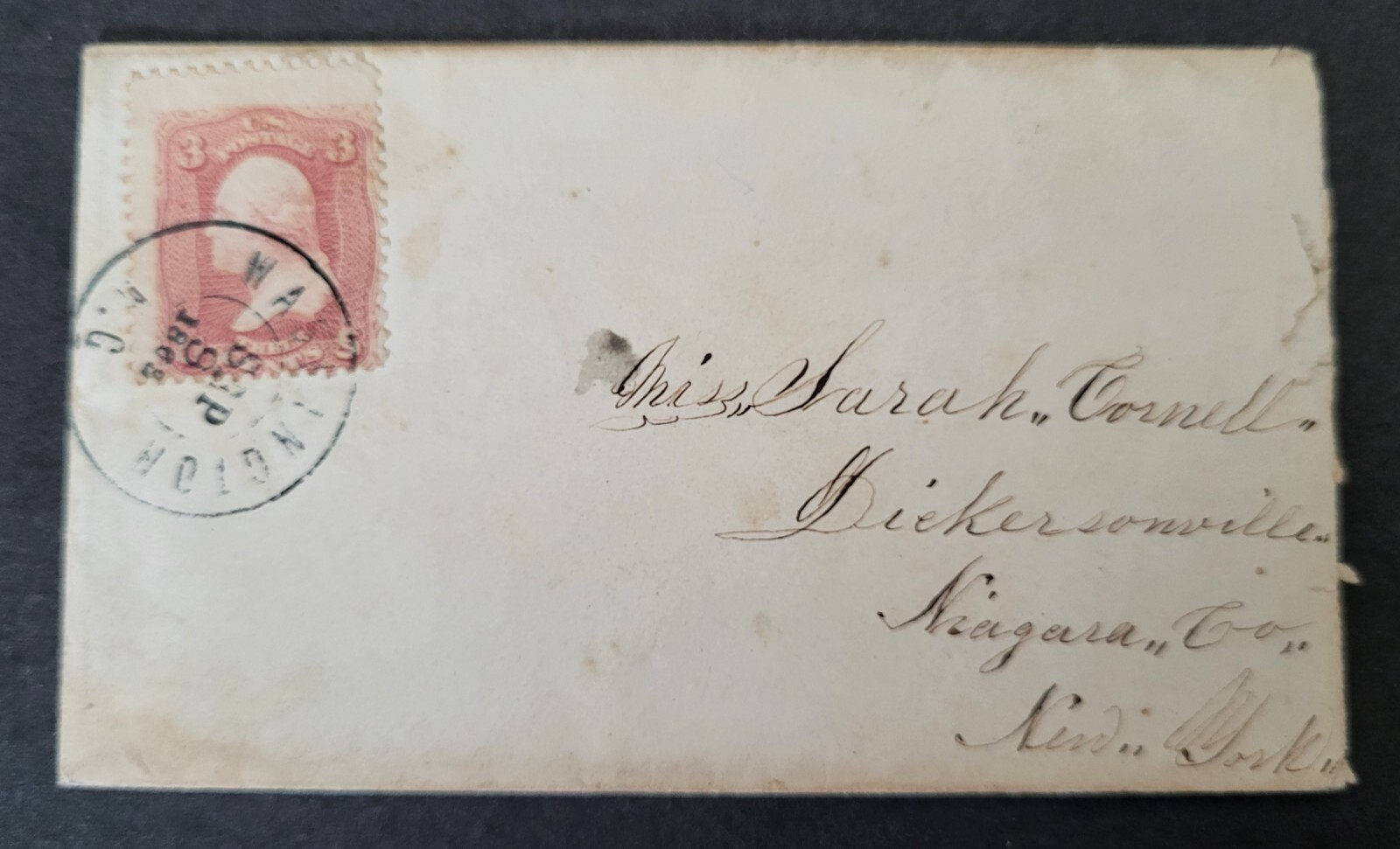Civil War Envelope Mailed From Washington, NC to Dickersonville, NY Sep