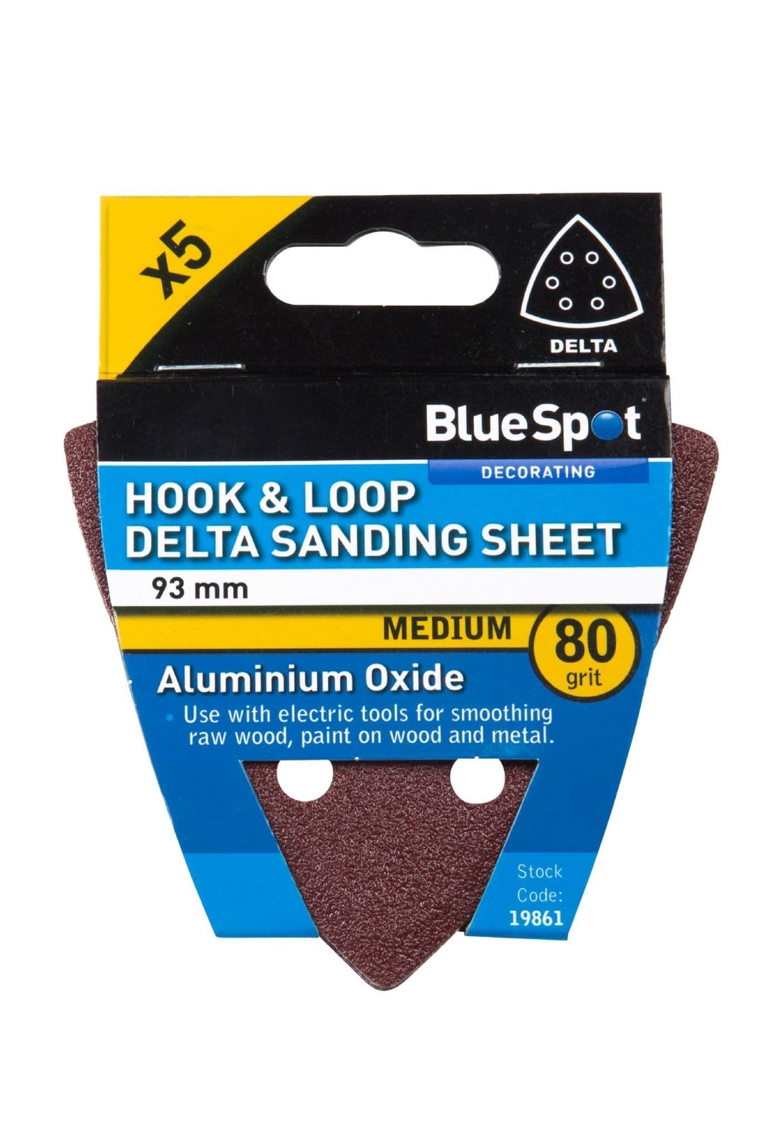 Blue Spot 19861 Delta Sanding Sheets 93mm 80 Grit 5 Piece