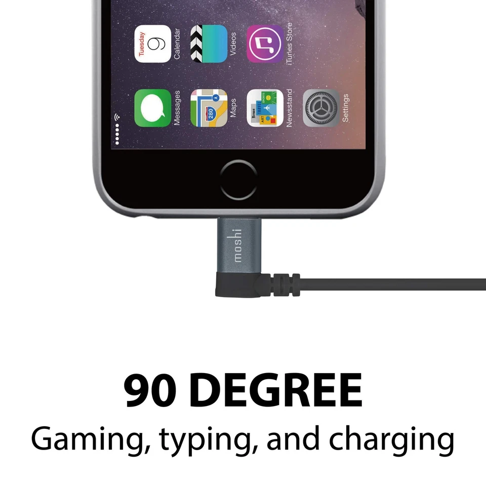 Moshi USB to Lightning Cable 90° 1m MFI Certified with HandyStrap - Black - Image 2 of 4