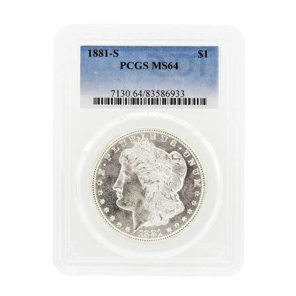 Moneda de dólar de plata Morgan 1881-S, graduación profesional MS-64 Foto 2 de 3