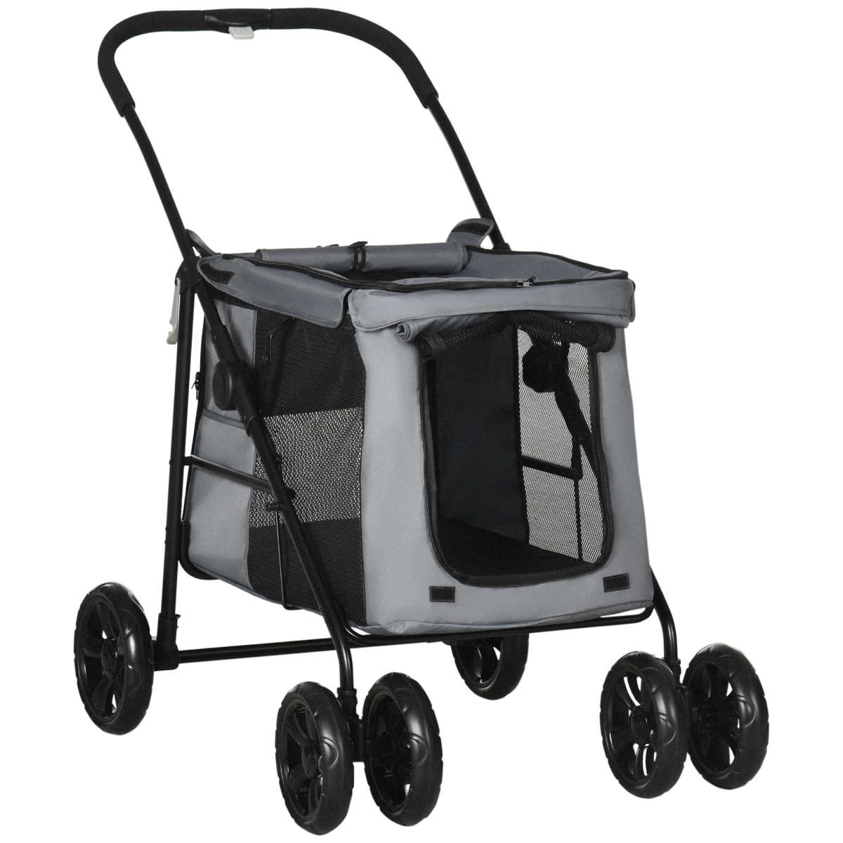 One-Click Foldable Pet Stroller with Mesh Windows, for Small Pets Grey - Image 2