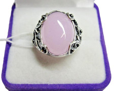 Vintage 925 Sterling Silver Pink Quartz Ring Size 6.5 Ornate Filigree Setting