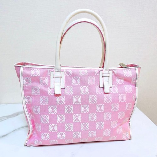 LOEWE Anagram Tote Bag Pink Canvas Light A4 Used Japan