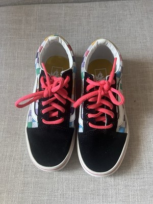 Vans Black/multi Checkered Sneakers, Girls/Kids 13, Low Top Casual Skater