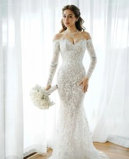 Exquisite	Long Sleeve Mermaid Full Lace Elegant Wedding Dresses Floor Length