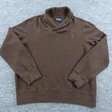 Polo Ralph Lauren Sweater Mens Large Brown Shawl Collar Pullover Green Pony Y2K