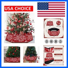 Christmas Tree Collar, Square Christmas Tree Ring, Red Merry Christmas Tree S...
